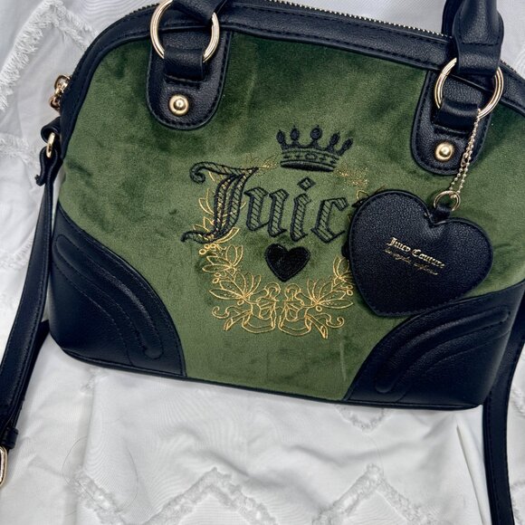Juicy Couture Super Green Chocolate Heritage Bowler Velvet Satchel - Picture 2 of 3